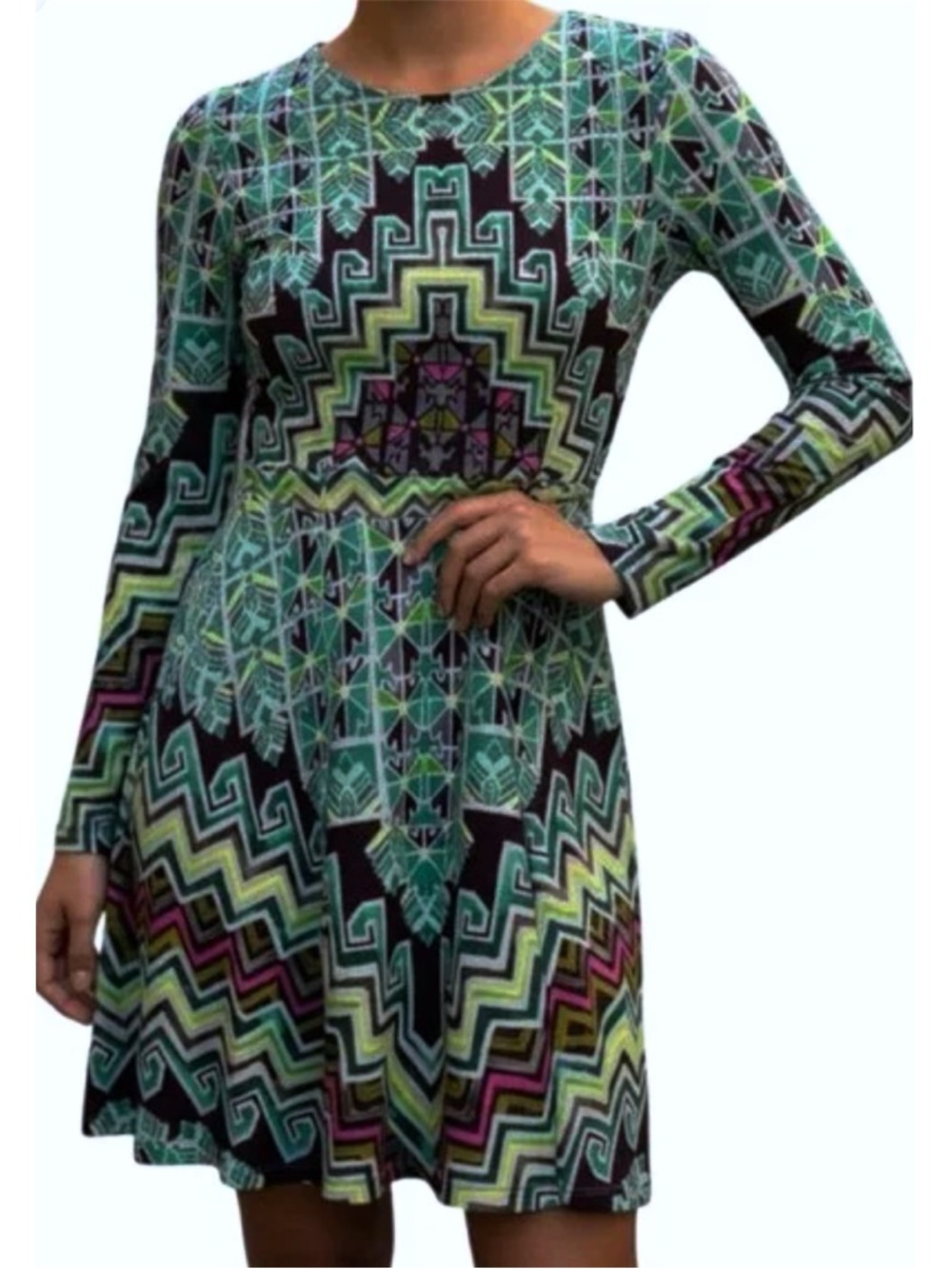 Mara Hoffman Multicolor Geometric Long-Sleeve Fit & Flare Dress